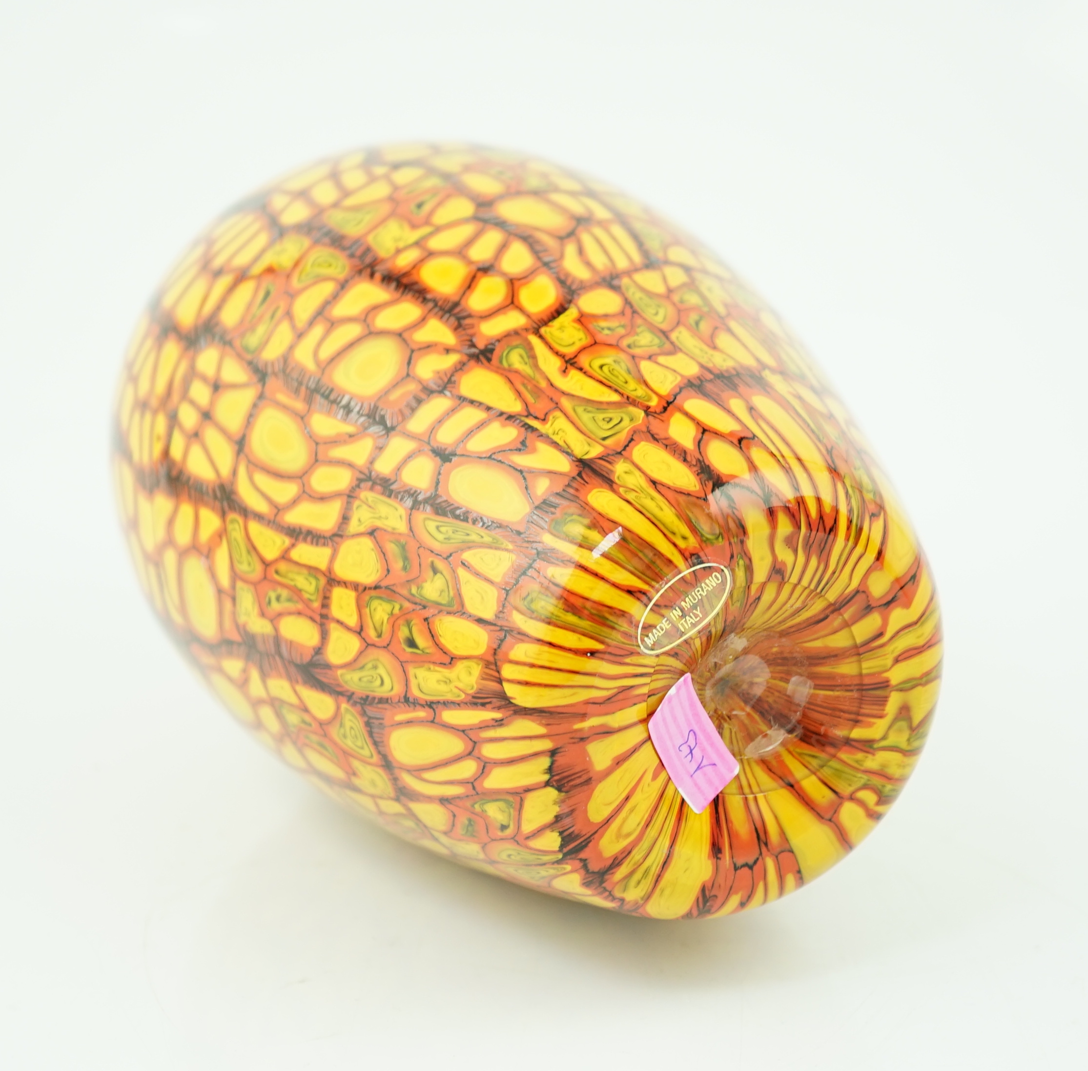 Vittorio Ferro (1932-2012) A Murano glass Murrine vase, in orange, red and black, signed, 26cm, Please note this lot attracts an additional import tax of 20% on the hammer price